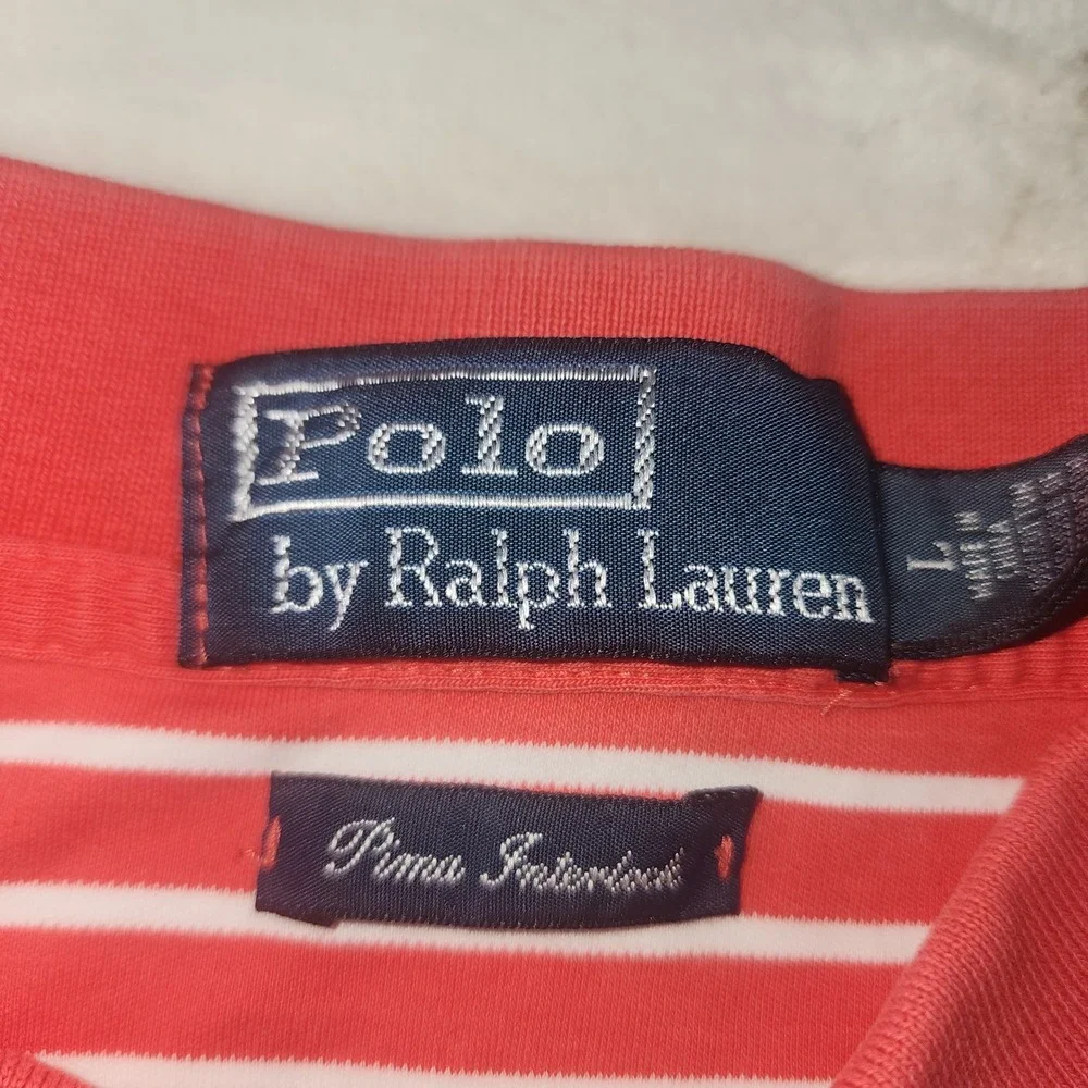 Polo Ralph Lauren Mens Large Red White Striped Pima Interlock Polo Shirt Classic